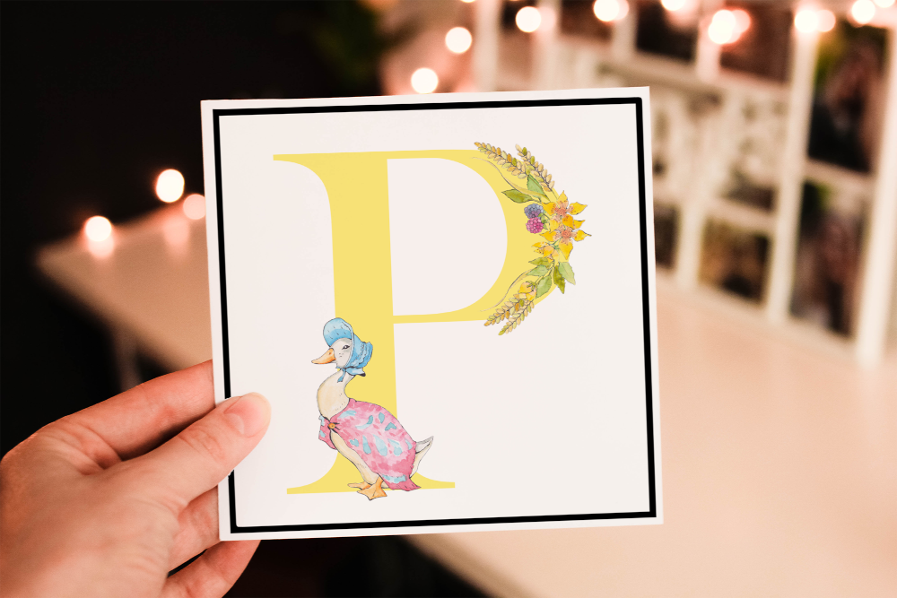 Puddle Duck Letter Art Birthday Card, Duck Initial Birthday Card - Click Image to Close